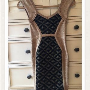 Wow Couture Gold and Black Bandage Dress